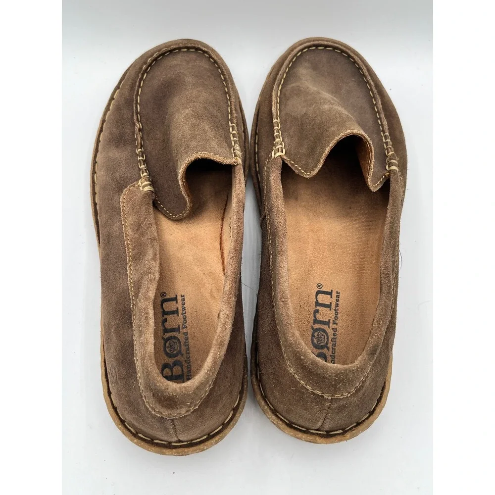 Born Men Brown Suede Loafers Moc Toe Slip On Shoes Size 8.5